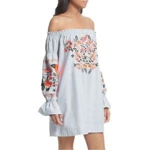 Free People Fleur du Jour off shoulder embroidered shift dress Size XS